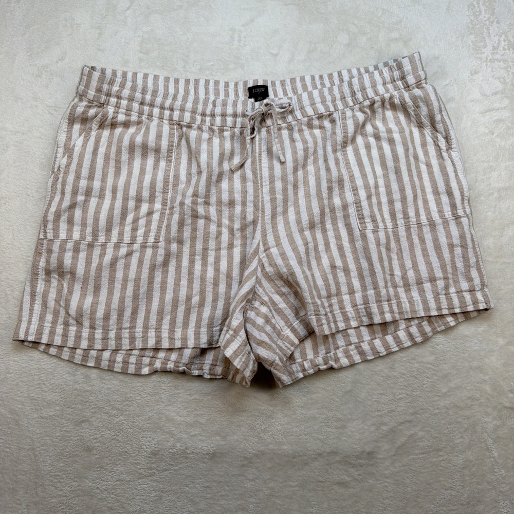 J Crew Linen Shorts Women 2X Striped Drawstring Summer Coastal Beach